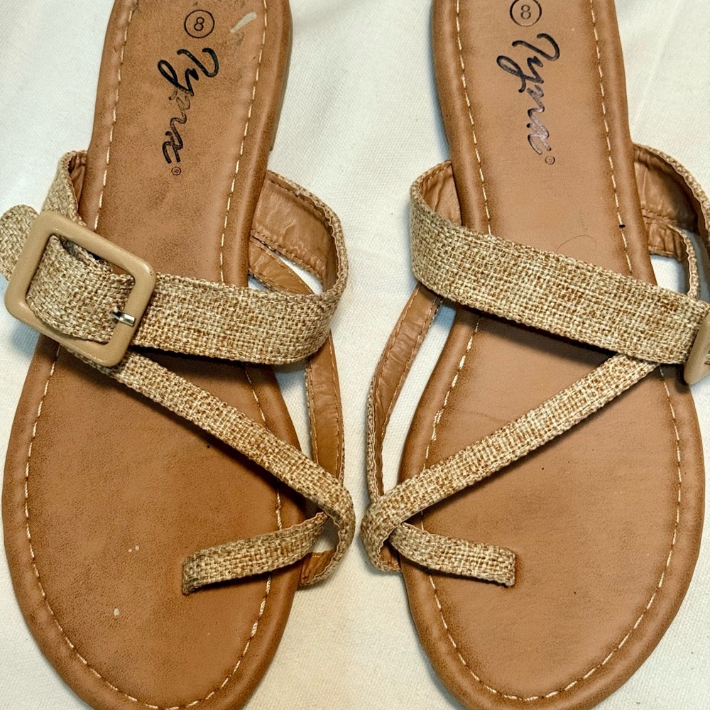 Ygna Women’s Strappy Burlap Sandals with Buckle Detail, Boho, Beach, Vacation